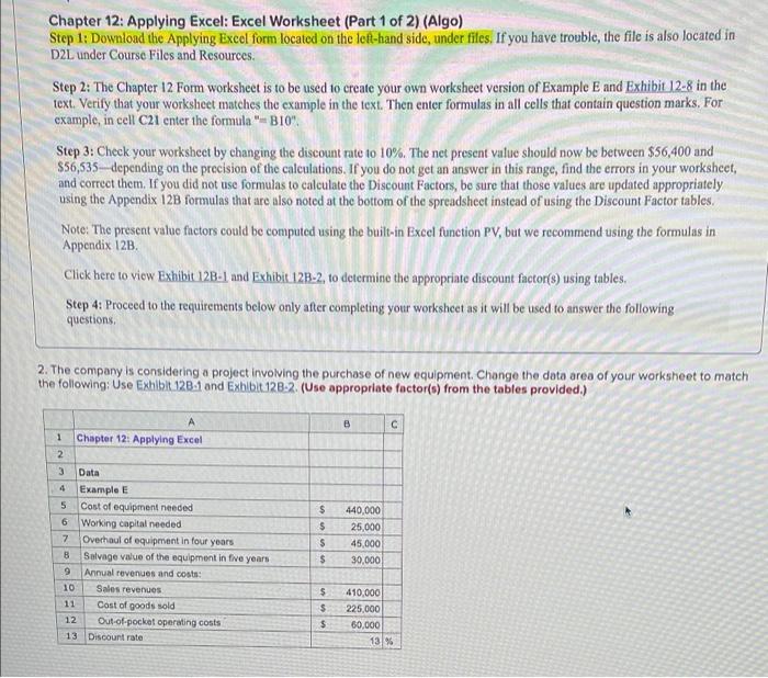  Chapter 12: Applying Excel: Excel Worksheet (Part 1 of 2) (Algo)