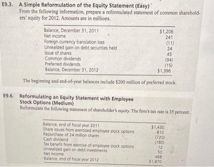  reformulations with explanations and thought processes please E9.3. A Simple Reformulation