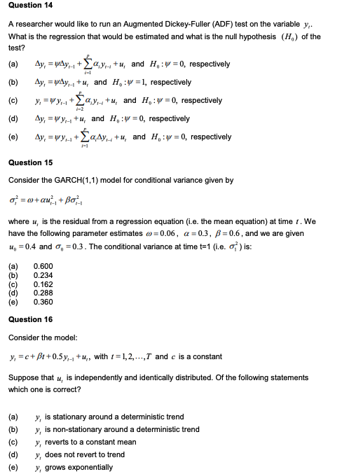 where u, is white noise. Consider the following statements about the stationarity