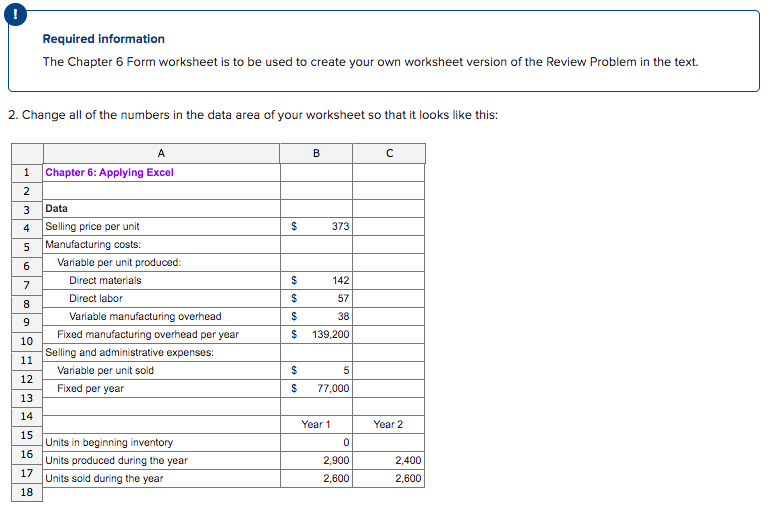  Required information The Chapter 6 Form worksheet is to be used