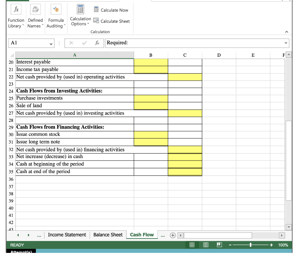 F G H B 2 and complete the statement of cash flows.