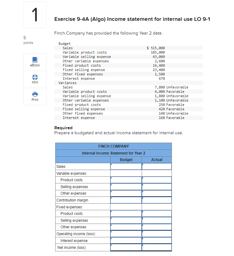  1 Exercise 9-4A (Algo) Income statement for internal use LO 9-1