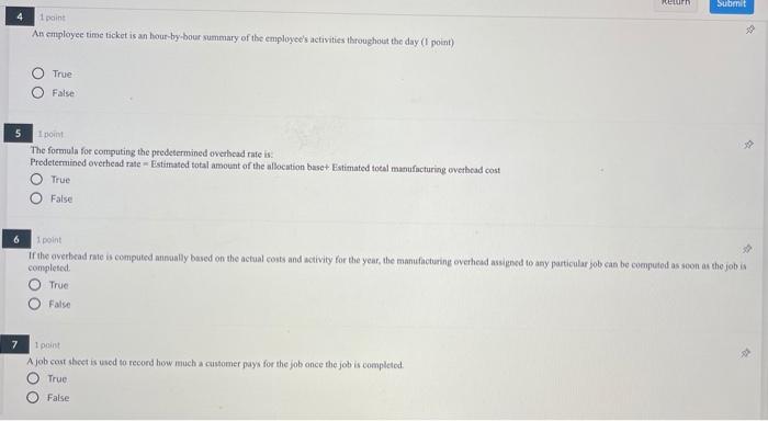  enum Submit 4 1 point An employee time ticket is an