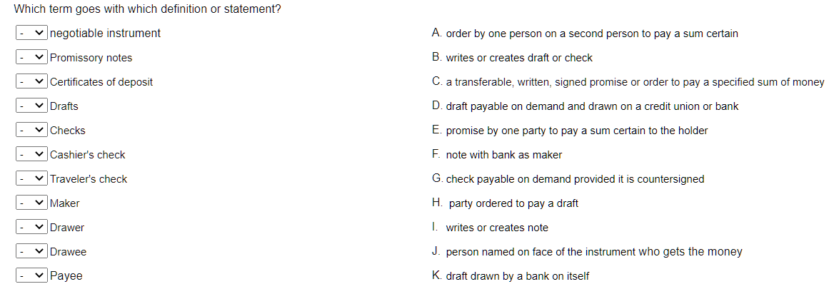  Which term goes with which definition or statement? A. order by