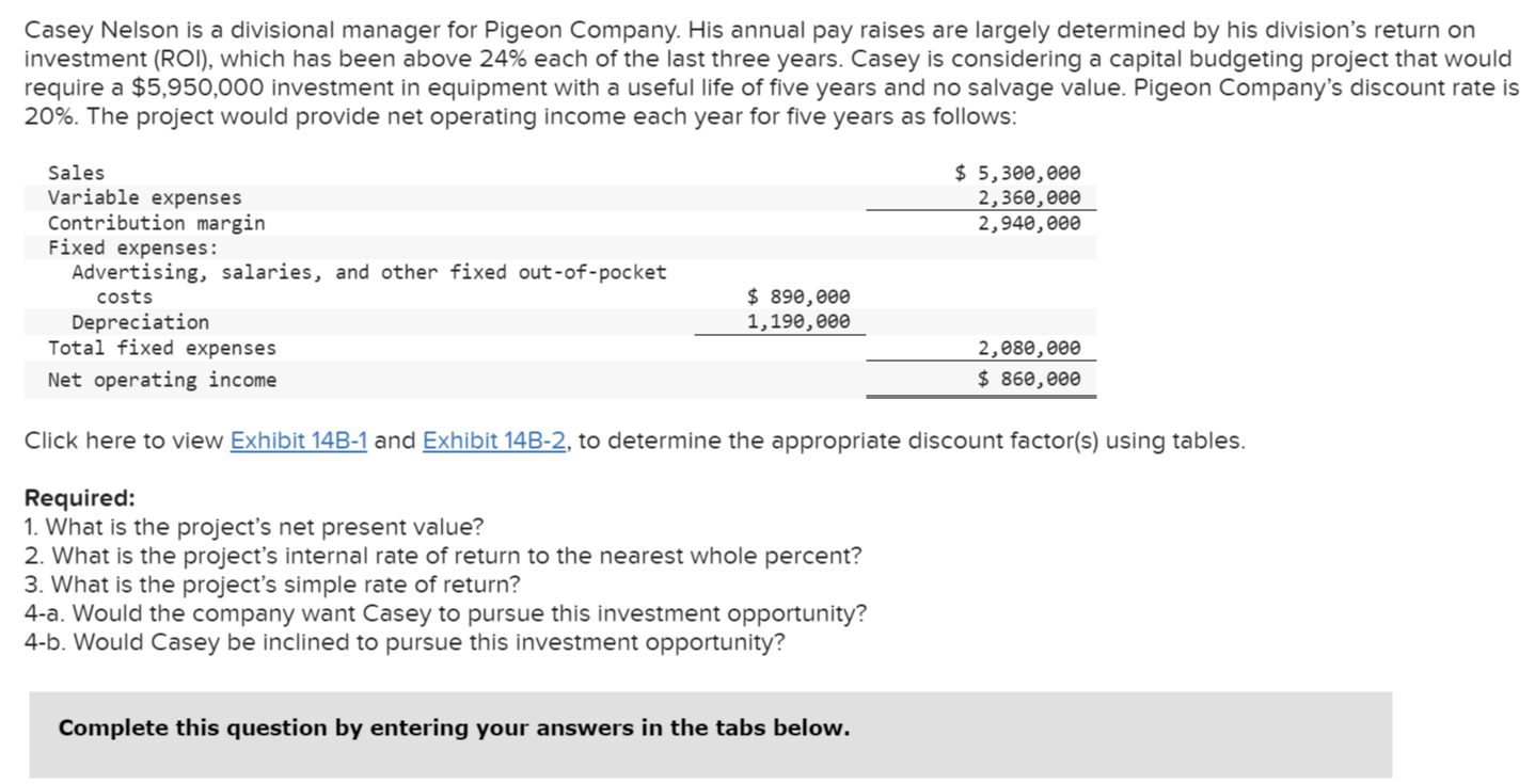 Ch. 14 please answer all parts Casey Nelson is a divisional manager