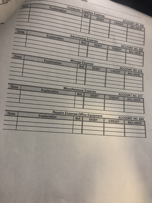 names that are on the General Ledger accounts (General Ledger provided). Journal