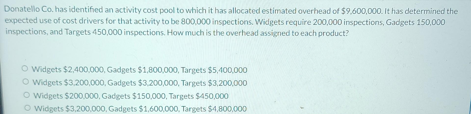  Donatello Co. has identified an activity cost pool to which it
