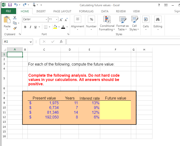  Calculating future values - Excel - FILE HOME INSERT PAGE LAYOUT