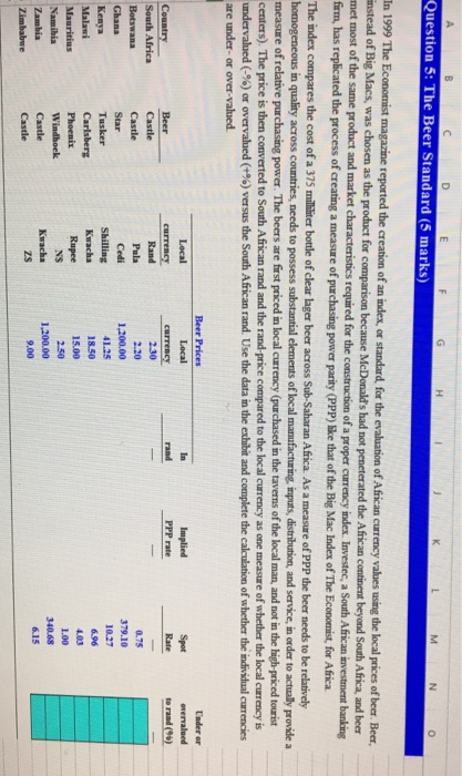  G D E Question 5: The Beer Standard (5 marks) M