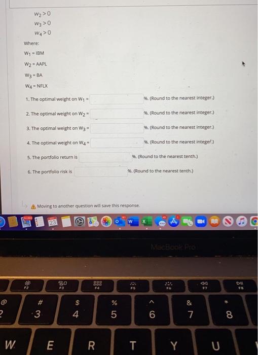 for four stocks (IBM, MPL BA, NFUX) to get a minimum variance