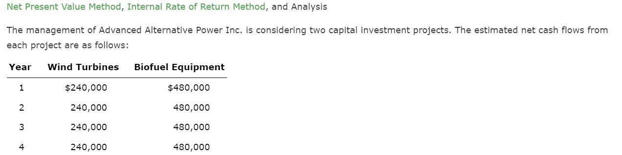  Net Present Value Method, Internal Rate of Return Method, and Analysis