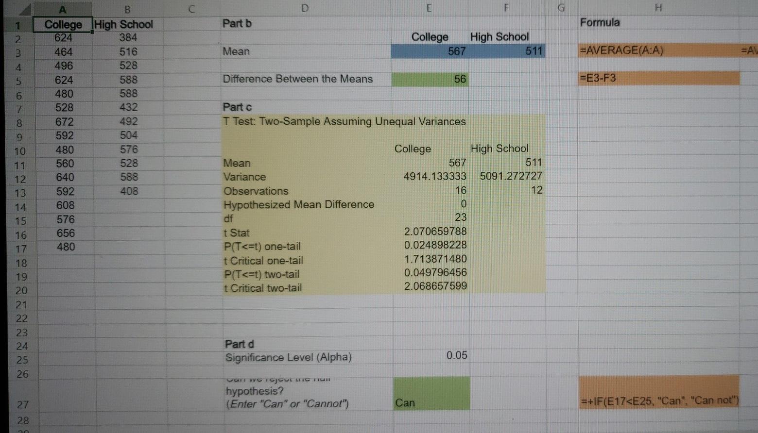 C D E F G H Part b Formula 1 2