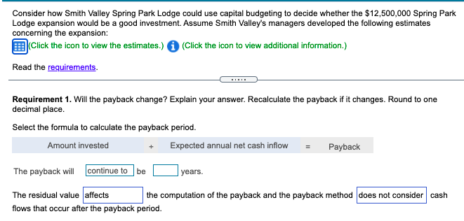 Please do requirements. Consider how Smith Valley Spring Park Lodge could