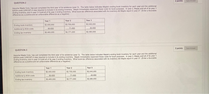  2 points 2 points QUESTION 2 SA Assume Maple Corp. has