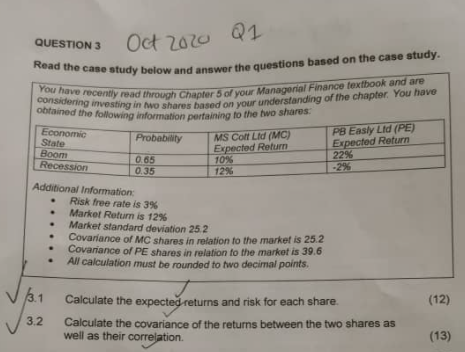 QUESTION 3 Oct 2020 Q1 Read the case study below and