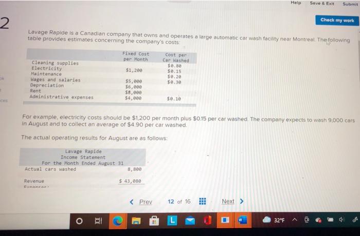 managerial accounting 16th edition Help Save & Exit Submit 2 Check my