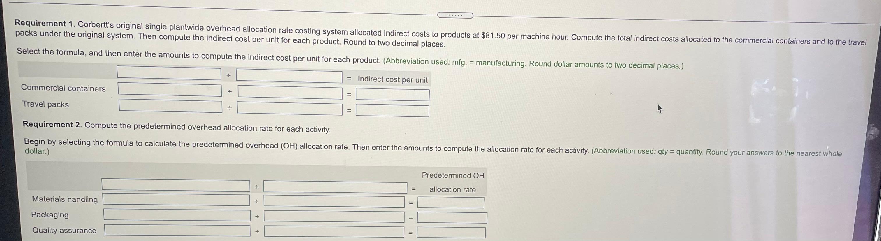 Costs Allocation Base Estimated Quantity of Allocation Base Activity $ 95,000 Number