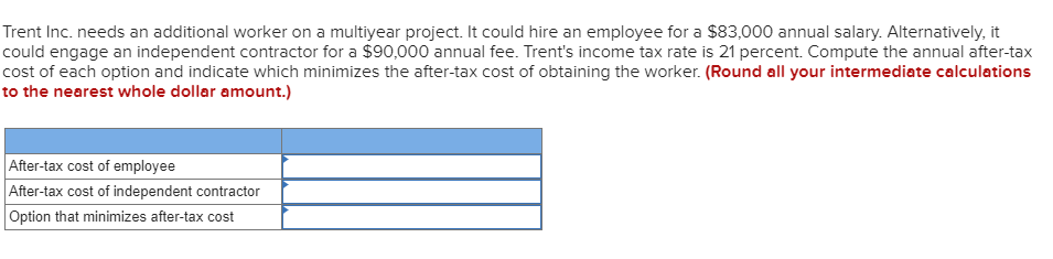  Trent Inc. needs an additional worker on a multiyear project. It