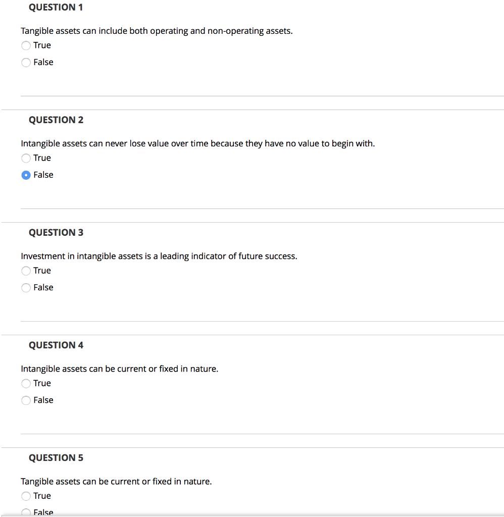  QUESTION 1 Tangible assets can include both operating and non-operating assets.