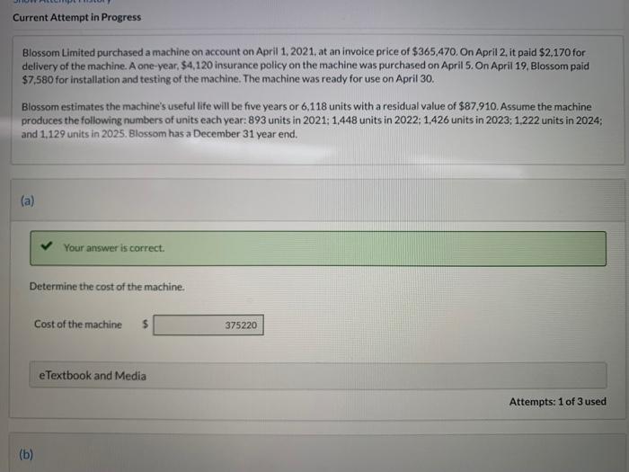  Current Attempt in Progress Blossom Limited purchased a machine on account
