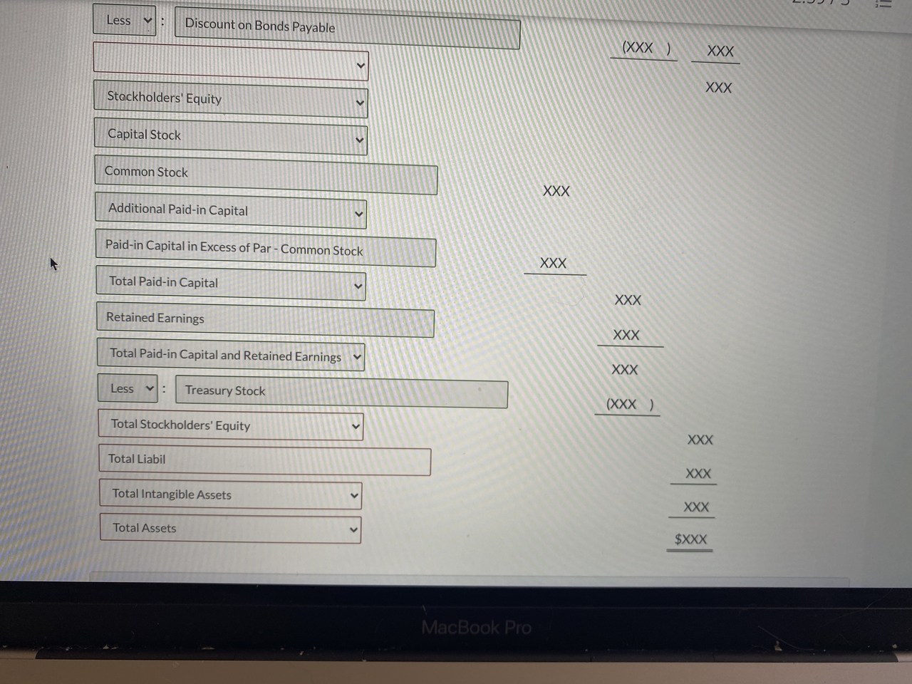 5. 17. 18. 6. Common Stock. Discount on Bonds Payable. Treasury Stock