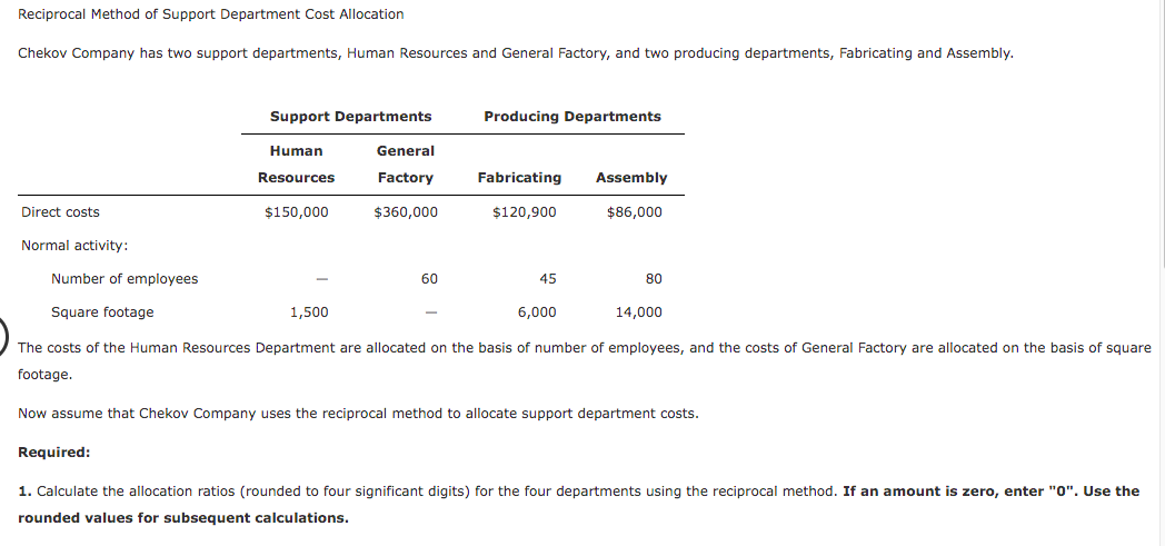 Please show work and where you got numbers from. Reciprocal Method