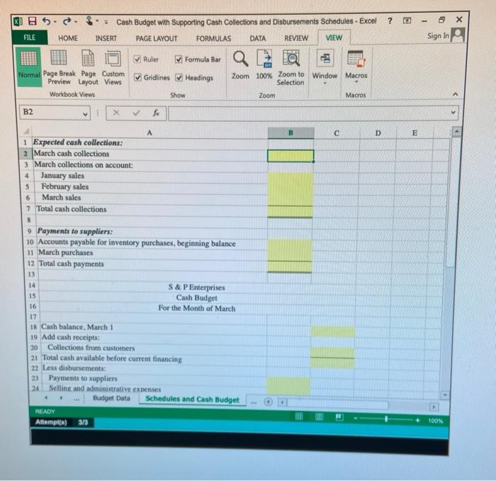 and the related Schedules for Expected cash collections and Payments to suppliers.