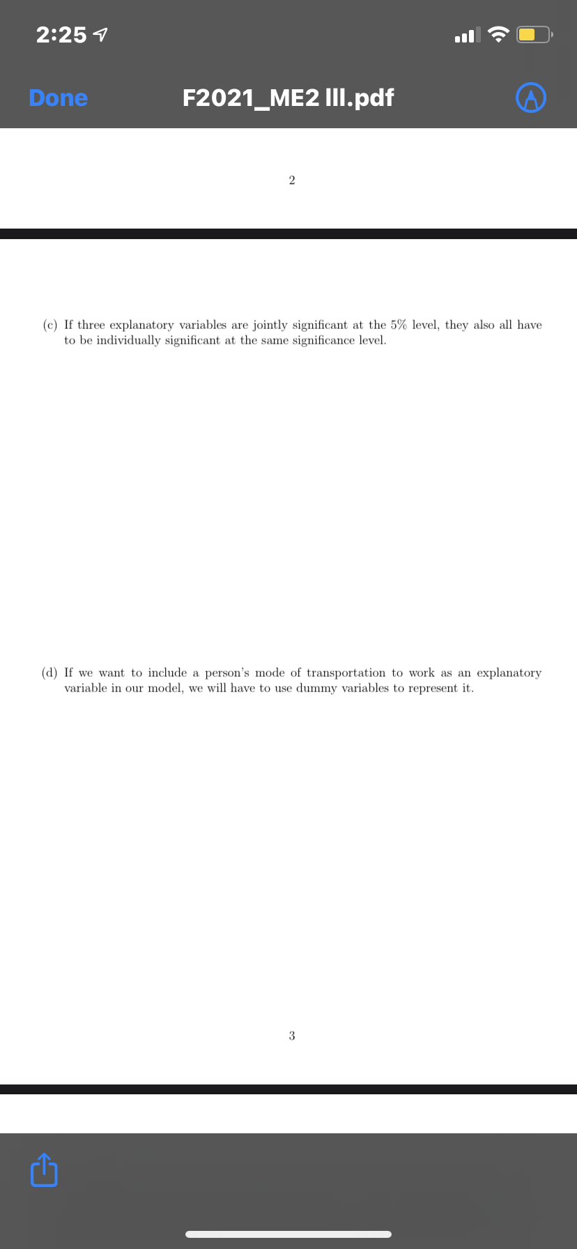 F2021_ME2 III.pdf 1 Question 1 (20 pts). True/False: State if the following