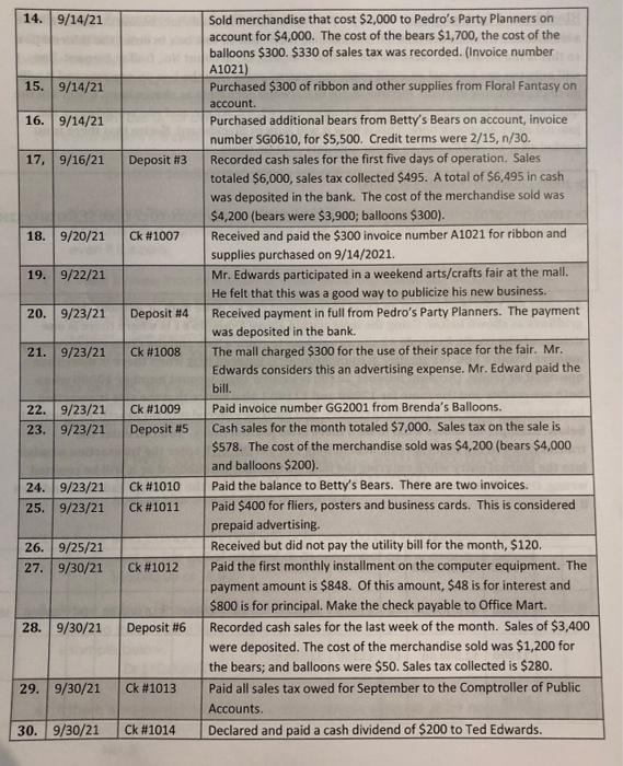 No. Description 1. 9/02/21 Ted Edwards met with his lawyer and CPA