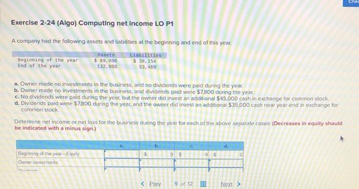  Chec Exercise 2-24 (Algo) Computing net Income LO P1 A company