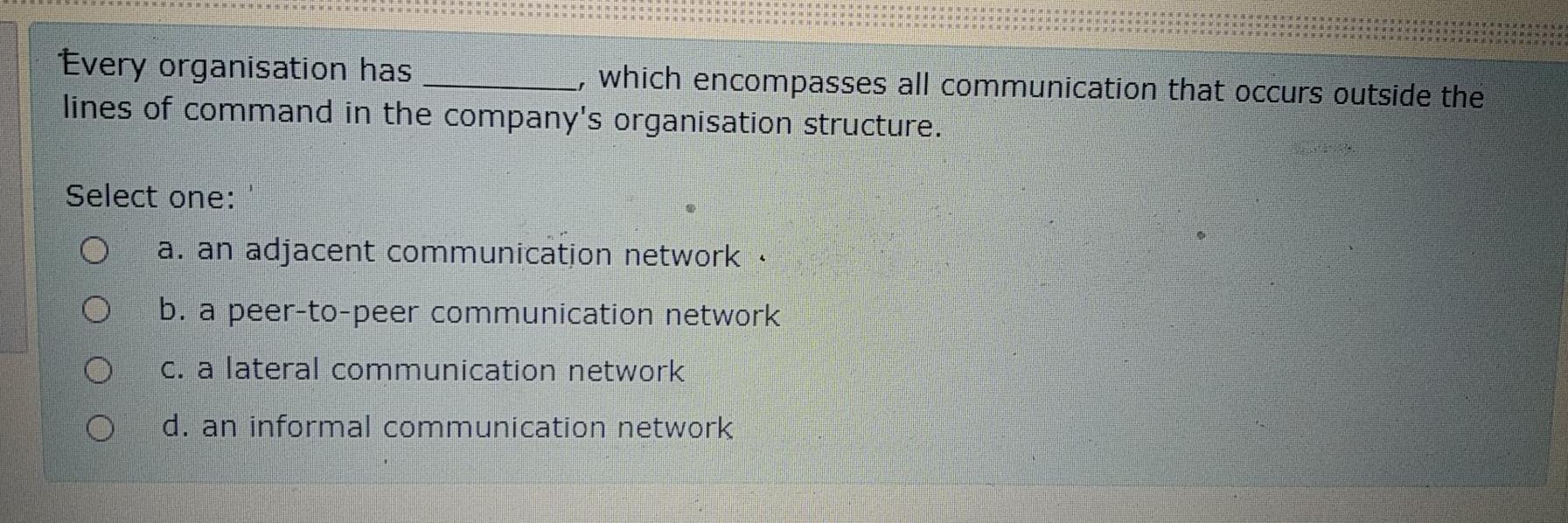 Every organisation has which encompasses all communication that occurs outside the