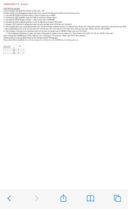 question. Class Practice question Casio Company sells ipads for children, at $85