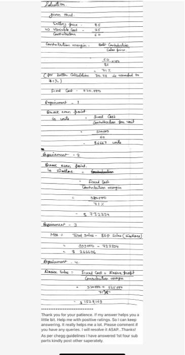 each. - SP For the coming year, management expects fixed costs to