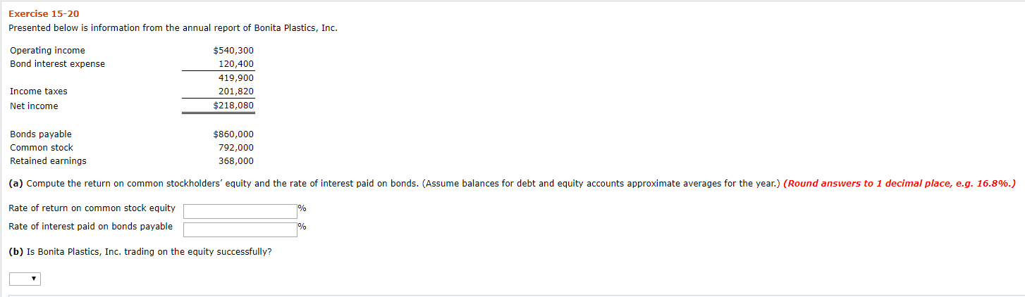  Exercise 15-20 Presented below is information from the annual report of