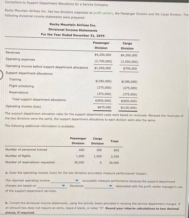  Corrections to Support Department Allocations for a Service Company Rocky Mountain