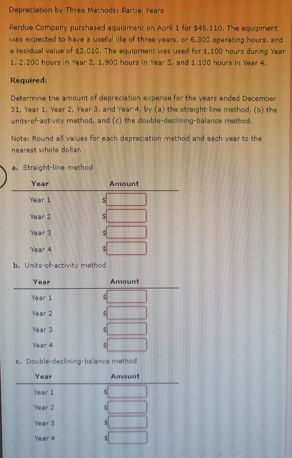 Depreciation by Three Methods; Partial Years Depreciation by Three Methods; Partial Years