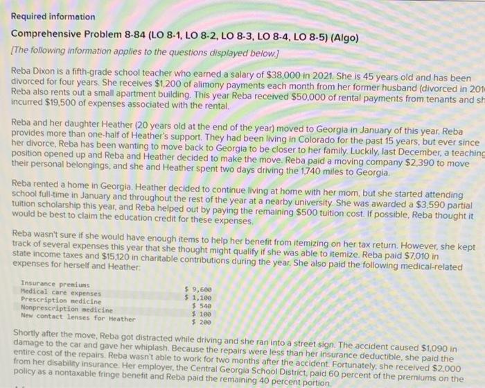 Please fill in all the answers. Required information Comprehensive Problem 8-84 (LO