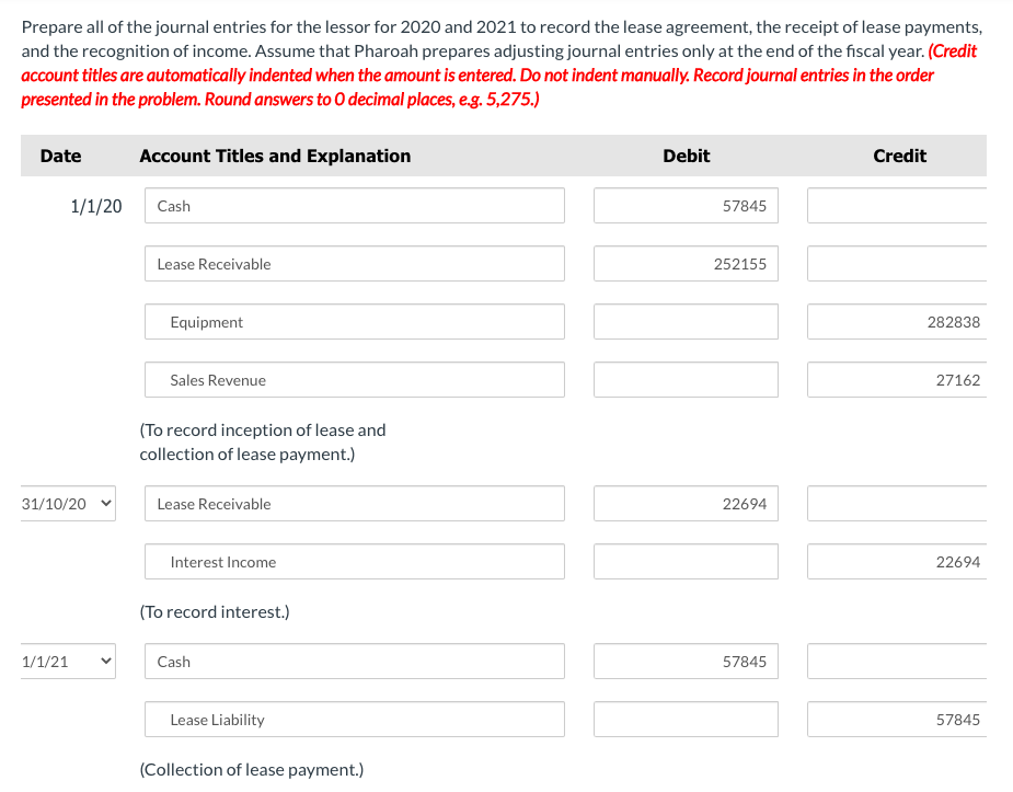 2020, to lease equipment to Irvine Limited. The following information relates to