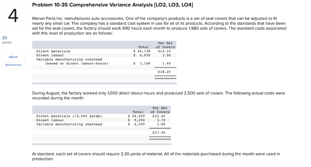  Problem 10-35 Comprehensive Variance Analysis (LO2, LO3, LO4] Marvel Parts Inc,