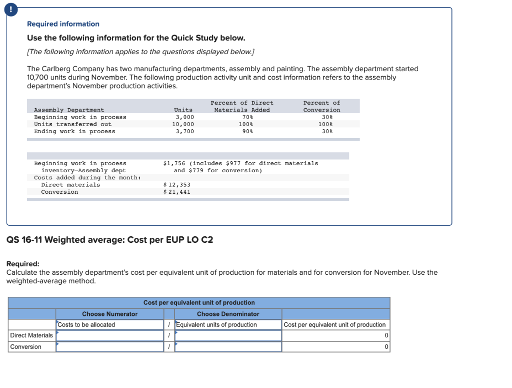  Required information Use the following information for the Quick Study below.