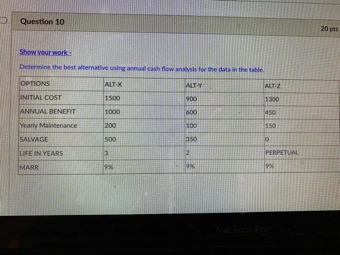  10 Question 10 20 pts Show your work: Determine the best
