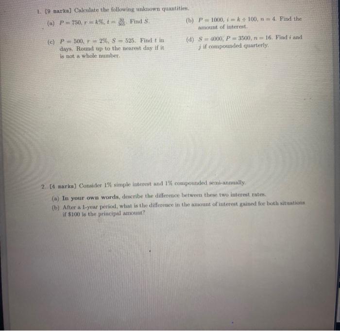  1. 19 marks] Calculate the following unknown quantities, (a) p =