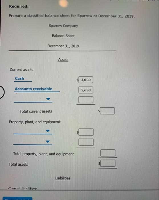 the following adjusted trial balance at December 31, 2019. Sparrow Company Adjusted