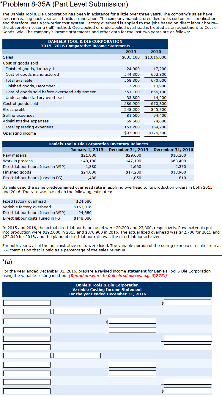  B. Reconcile the difference in operating income between Daniels Tool &