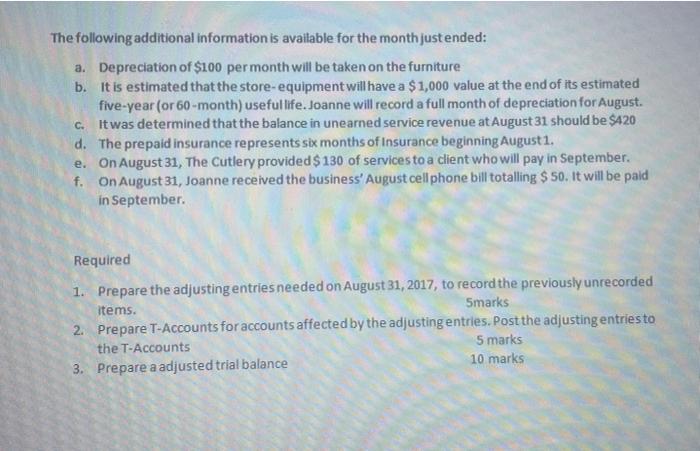 end of July. a. An annual insurance policy amounting to $1,200 was