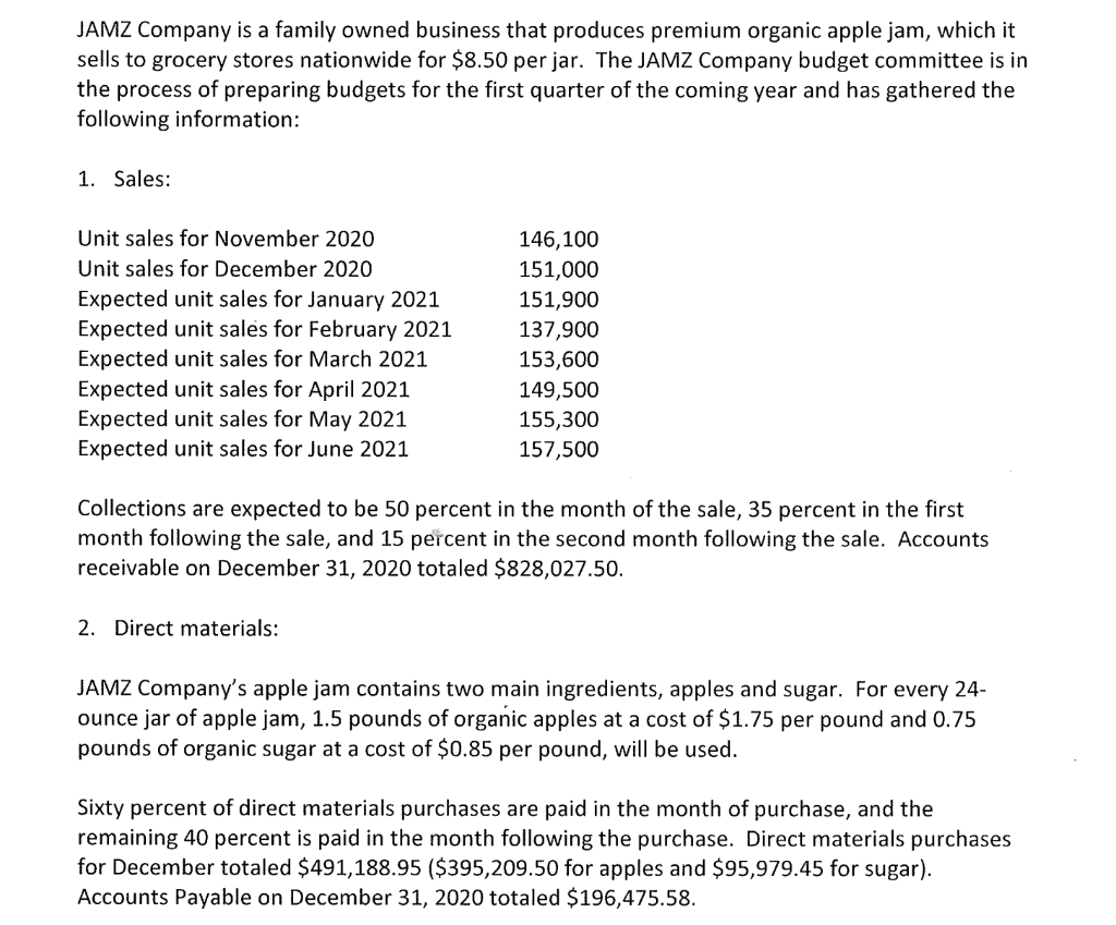 PLEASE ONLY DO INSTRUCTIONS E,F,G,H ONLY INSTRUCTIONS E,F,G,H JAMZ Company is a