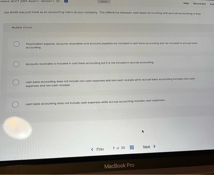  abled: ACCT 2301- Exam 1 - Version 1 - Di... Le