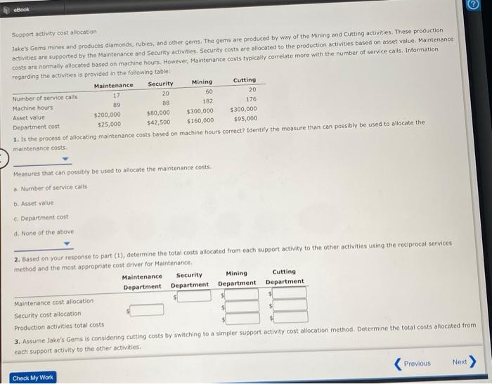  chp 19 pt 2 ebook Support activity cost allocation Jake's Gems