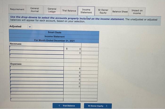 31, 2021 is found on the trial balance tab. The following Information