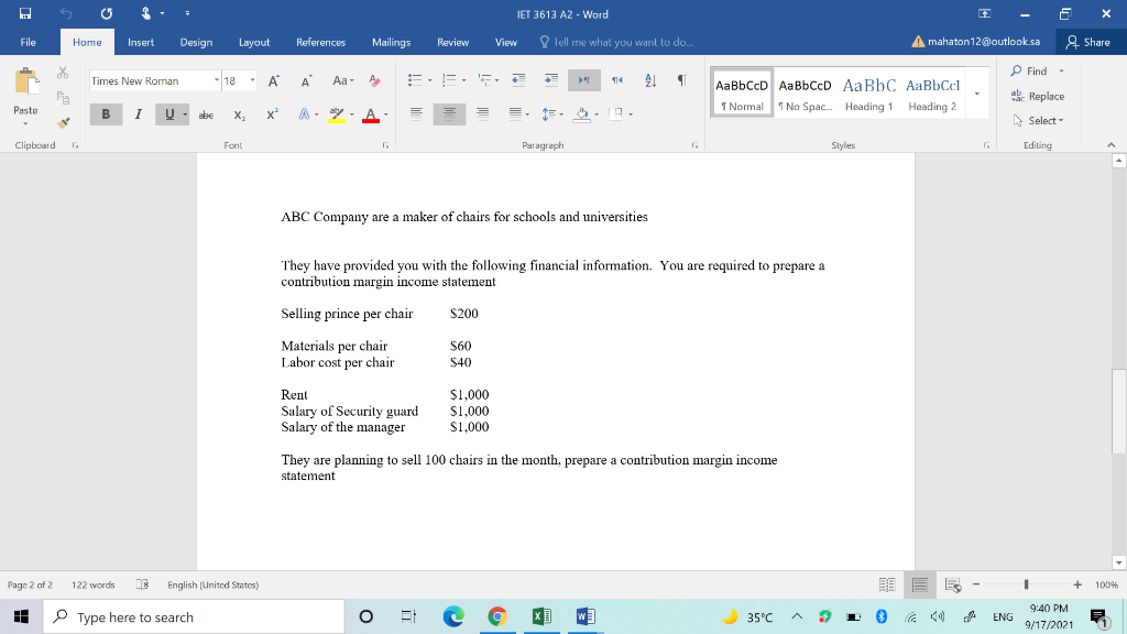 IET 3613 A2 - Word File Home Insert Design Layout References